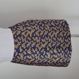 Next Blue and Gold Metallic Floral Mini Skirt